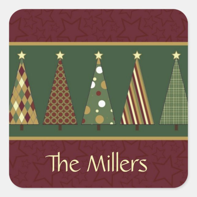 Cozy Red and Green Christmas Tree Square Sticker (Front)