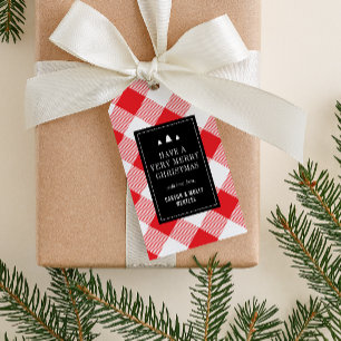 Cozy Red and White Buffalo Plaid Christmas Gift Tags
