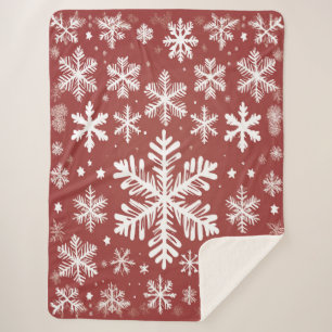 Cozy Red and White Snowflake Winter Holiday Sherpa Blanket