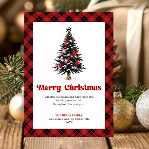 Cozy Red Black Tartan Christmas Tree Greeting Holiday Card