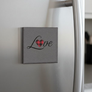 Cozy Red Buffalo Plaid Love Knit Pattern  Magnet