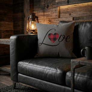 Cozy Red Buffalo Plaid Love Knit Pattern  Throw Pillow