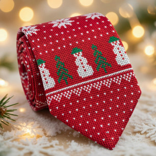 Cozy Red Christmas Festive Holiday  Tie