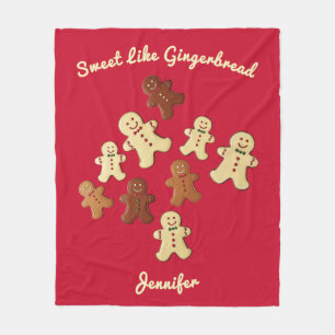 Cozy Red Gingerbread Man Christmas Fleece Blanket