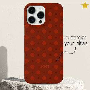 Cozy Red Orange Dots Pattern Custom Name Initials iPhone 16 Pro Max Case