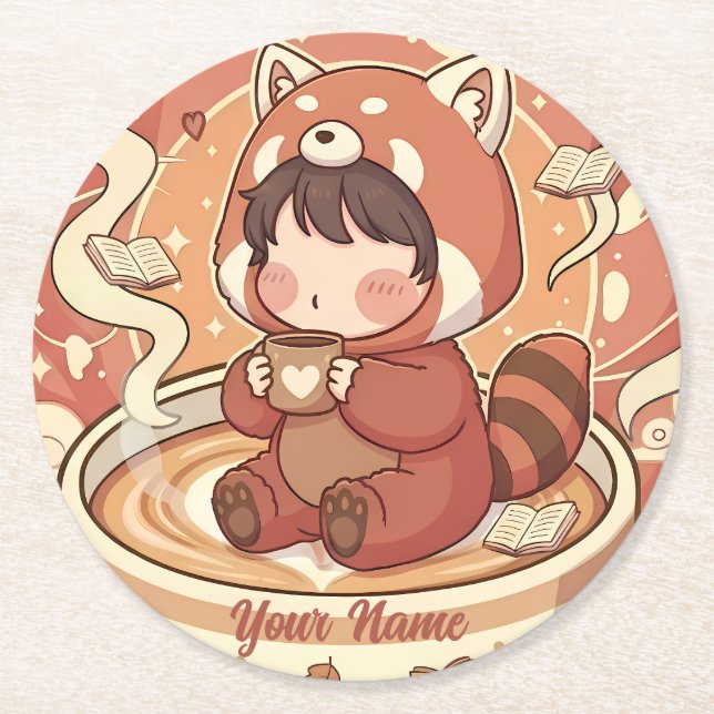 Cozy Red Panda Brew Absorbent Coaster Set (Front)