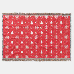 Cozy Red White Snowflakes Christmas Trees Design Throw Blanket