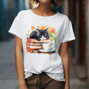 Cozy Relaxed Cat in Watercolor T-Shirt