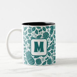 Cozy Retro Green Christmas Personalized Monogram Two-Tone Coffee Mug