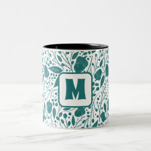 Cozy Retro Green Christmas Personalized Monogram  Two-Tone Coffee Mug