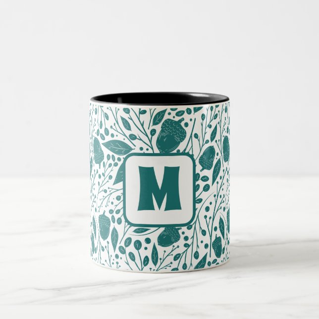 Cozy Retro Green Christmas Personalized Monogram  Two-Tone Coffee Mug (Center)