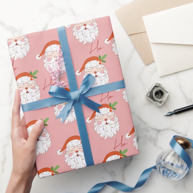 Cozy Retro Pink Santa Claus Christmas Wrapping Paper (Gifting)