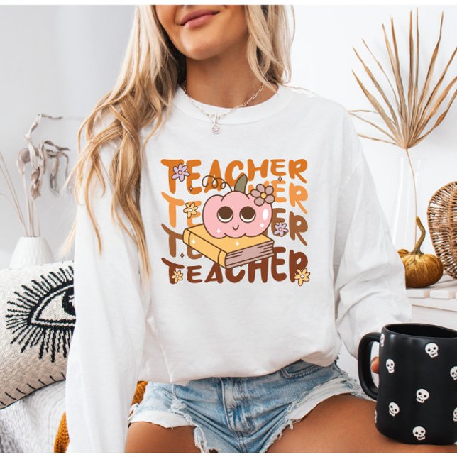 Cozy Retro Pumpkin Teacher | Fall Class Outfit Sweatshirt (Creator Uploaded)