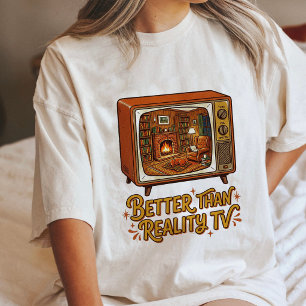 Cozy Retro Tv Fireplace Dog Scene Tri-Blend Shirt