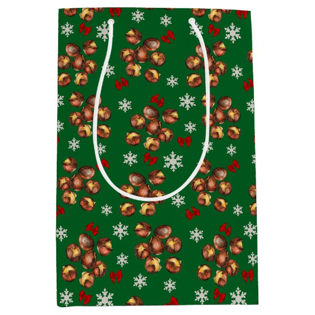 Cozy Roasted Chestnuts  And Snowflakes Winter Medium Gift Bag (Front)
