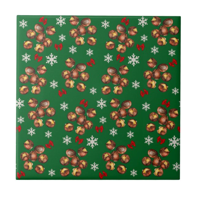 Cozy Roasted Chestnuts  And Snowflakes Winter Tile (Front)