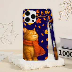 Cozy Royal Blue Autumnal Cute Cat iPhone 16 Pro Max Case