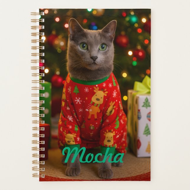 Cozy Russian Blue Cat Christmas Personalized  (Devant)