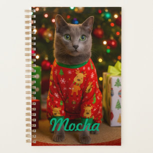 Cozy Russian Blue Cat Christmas Personalized  Planner