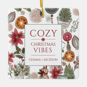 Cozy Rustic Christmas Watercolor Christmas Ceramic Ornament