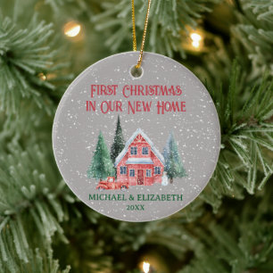 Cozy Rustic Cottage First Christmas New Home Ceramic Ornament