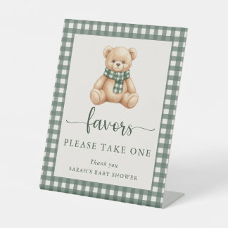 Cozy Rustic Cute Teddy Bear Baby Shower Favours  Pedestal Sign