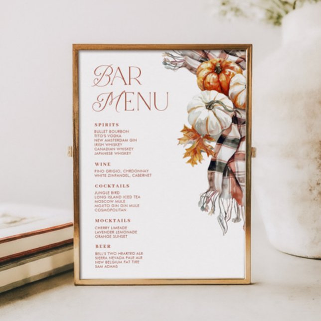 Cozy Rustic Fall 5x7 Bar Drink Menu Invitation (Cozy Rustic Fall 5x7 Bar Drink Menu)