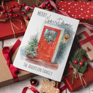 Cozy Rustic Farmhouse Country Watercolor Christmas Holiday Card