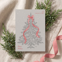 Cozy Rustic Festive Christmas Tree Stripe Red Bow