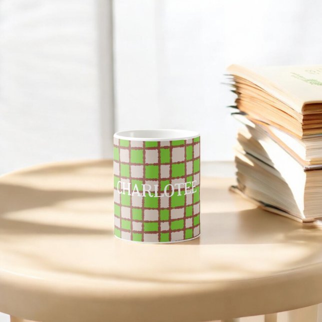 Cozy Rustic Green Brown Chequered Plaid Pattern Coffee Mug (Creator Uploaded)