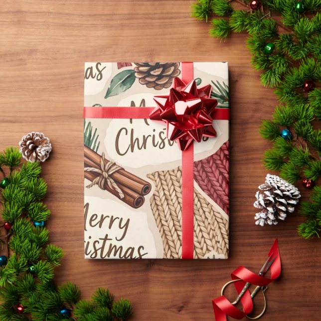 Cozy Rustic Merry Christmas Wrapping Paper (Holiday Gift)