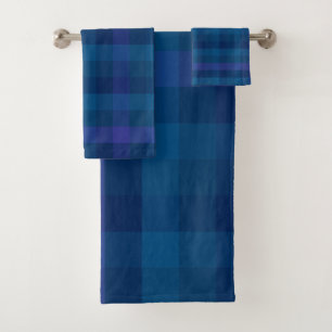 Cozy Rustic Navy Blue Geometric Plaid Pattern Bath Towel Set