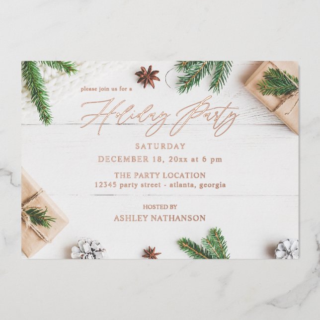 Cozy Rustic Pine Leaves Holiday Party (Front)
