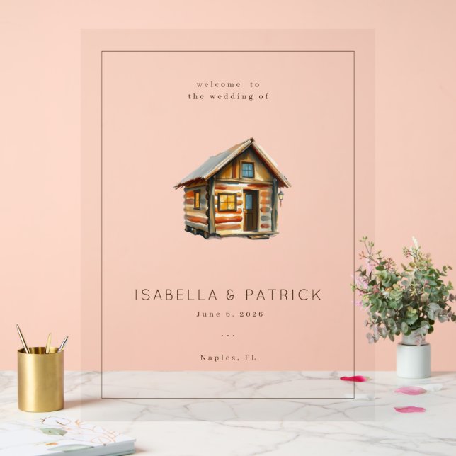 Cozy Rustic Watercolor Cabin Acrylic Sign (Wedding)