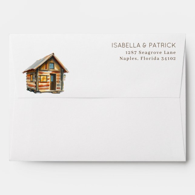 Cozy Rustic Watercolor Cabin Envelope (Back (Top Flap))
