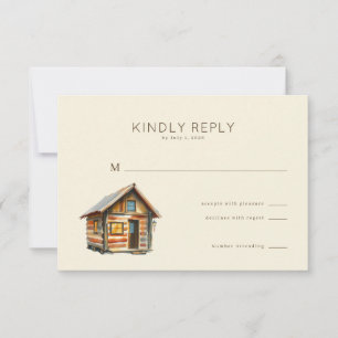 Cozy Rustic Watercolor Cabin RSVP Card