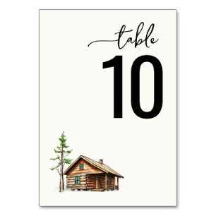 Cozy Rustic Wooden Cabin Illustration Table Number
