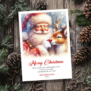 Cozy Santa And Rudolph Winter Christmas Greeting Holiday Card