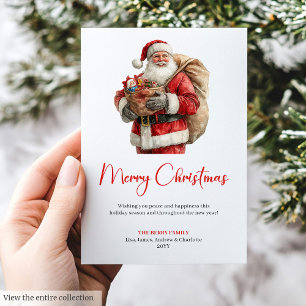 Cozy Santa Claus Classic Red Green Christmas Card