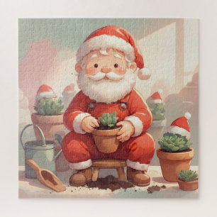 Cozy Santa Claus Gardener Planting Succulents Jigsaw Puzzle