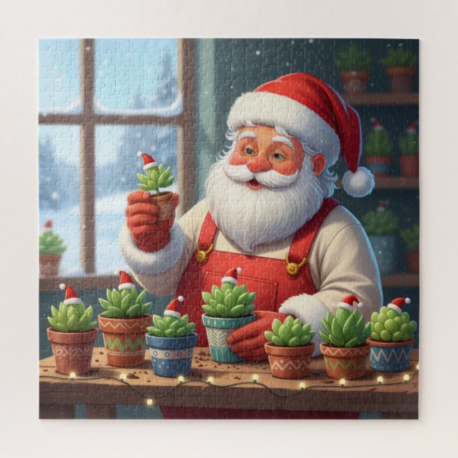 Cozy Santa Claus Gardener Planting Succulents Jigsaw Puzzle (Vertical)