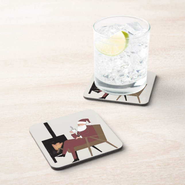 Cozy Santa Fireplace Pattern Hard Plastic Coasters (Right Side)