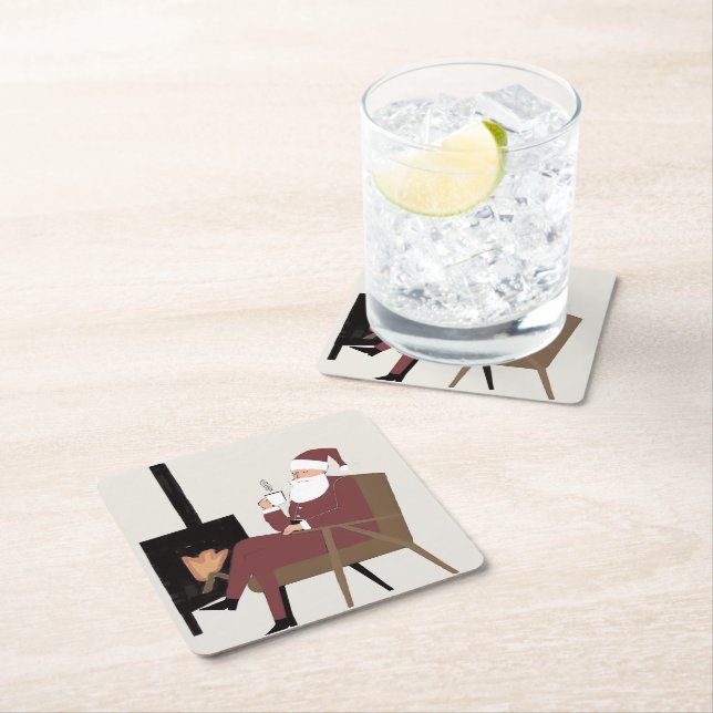 Cozy Santa Fireplace Pattern Paper Coasters  (Insitu)