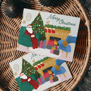 Cozy Santa in Pyjamas Illustrated Christmas Card