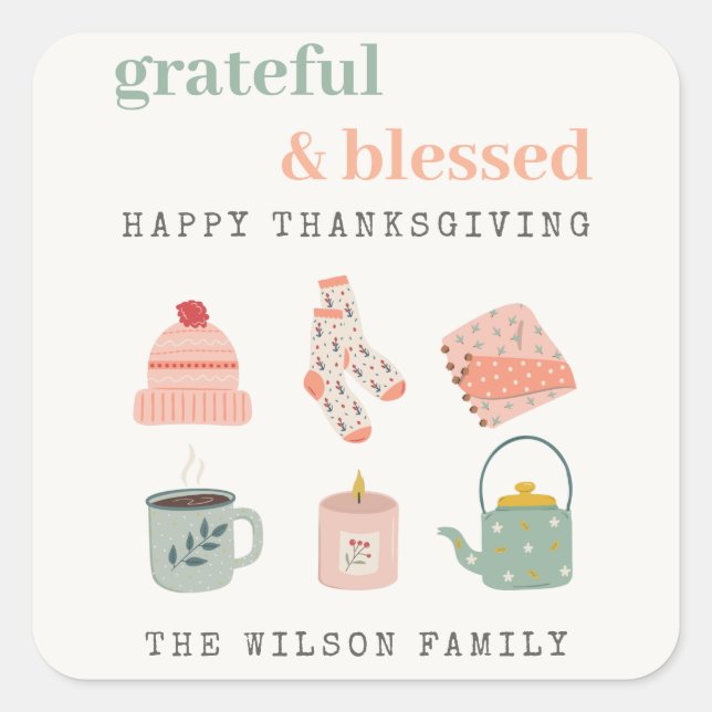 Cozy Scandi Autumn Essential Blush Thanksgiving Square Sticker (Front)