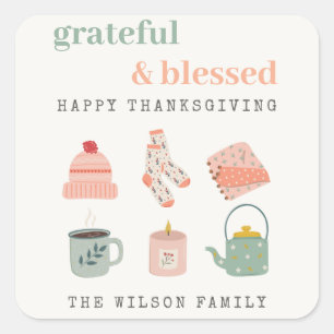 Cozy Scandi Autumn Essential Blush Thanksgiving Square Sticker