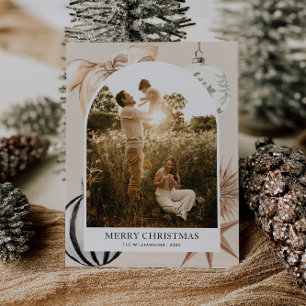 Cozy Scandi Boho Arch Family Photo Christmas Holiday Postcard