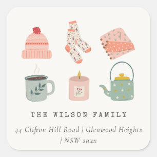 Cozy Scandi Winter Essential Blush Green Address Square Sticker