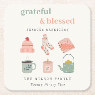 Cozy Scandi Winter Essential Seasons Greetings Square Paper Coaster