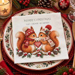 Cozy Scandinavian Christmas Squirrel Couples Party Napkin